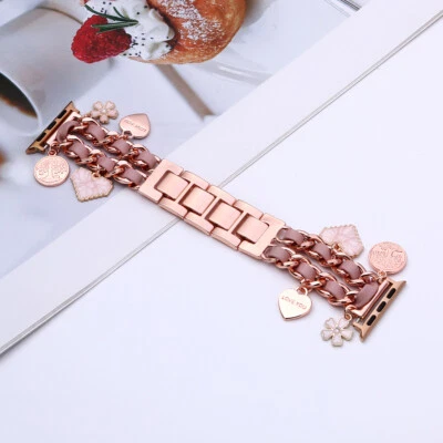 For Apple Watch Band Strap Girl's Bracelet Leather Metal iWatch Series 10 9 8 7 - Image 1 of 4
