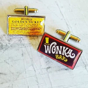 Einzigartige WONKA BAR & GOLDENE TICKET MANSCHETTENKNÖPFE Bräutigam SCHOKOLADE Hochzeit MANSCHETTEN cool - Bild 1 von 1