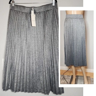 NWT Pleione Size XL Silver Metallic Pull On Pleated Midi Maxi Skirt Women's  - Image 1 of 4