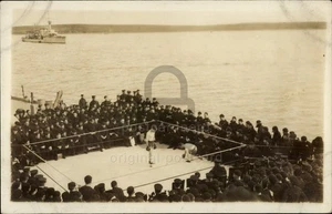 WW1 World War 1 Era Soldiers Boxing Match on Ship c1920 Antique Postcard - Picture 1 of 5