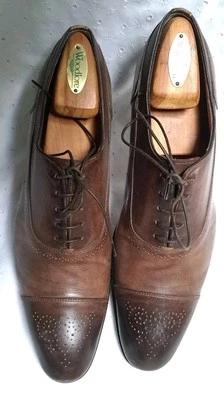 Puntera Oxford Santoni Cuero Marrón Envejecido Hombre Talla 11 D $1050 Hecha en Italia Foto 1 de 4