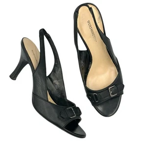 Worthington Black Vintage Y2K 2000s Slingback Open-toe Buckle Heels Women's 8M - Picture 1 of 8