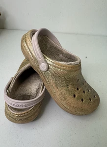 Crocs Gold Glitter Junior Size 4 Lined Classic Clog PLAY SHOES - Picture 1 of 11
