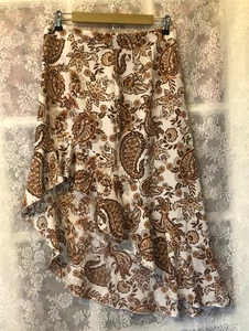 Y2K braun Paisley hoch niedrig Rüschen Rock Medium Cowgirl Bohemian Country Hippie Spaß - Bild 1 von 4