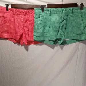 Lot Of Two Women's American Rags Size 7 Shorts. Pink/Green White Dots. 2" Inseam - Picture 1 of 8