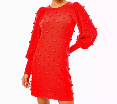 Lilly Pulitzer Kippa Sweater Dress Ruby Red Pom Pom Knit Long Sleeve Sz L NWT - Image 1 of 4