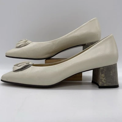 Proxy Mujer 8 N Zapatos Tacones Gruesos Crema Floral Puntera Dorado Ascenso Hecho en España Foto 1 de 4