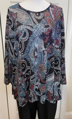 Vtg BonWorth Womens Shimmery Paisley Tunic Top Size XL Dark Fairy Indie NYE Glam - Image 1 of 4