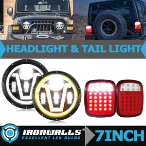 7" Round Headlight + 33 LED Tail Light Backup Reverse Stop Lamp For Jeep TJ CJ - Picture 1 of 12