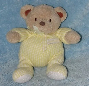 Carters Plush Teddy Bear Rattle Yellow White Gingham Check Sleeper Baby Toy - Picture 1 of 3