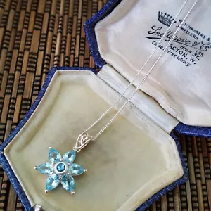 Collana in argento sterling 925, vera apatite blu e ciondolo topazio svizzero - Foto 1 di 7