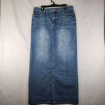 Missguided 牛仔裙女式特大号蓝色牛仔分体后长直筒 — 第 1/4 张图片