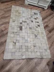 CRATE & BARREL (CB2) BLANCHETTE HAIR-ON-HIDE LEATHER RUG '5x8'-60"x96" EXCELLENT - Picture 1 of 10