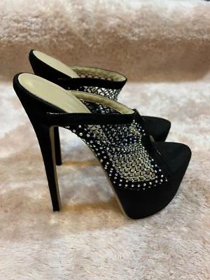 Mujeres Sexy Negro Tacón Alto Mules Foto 1 de 3