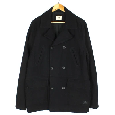 LEE Hombres Abrigo Guisante Talla XL Lana Poliéster Doble Pecho Botón Abajo N... - Imagen 1 de 4
