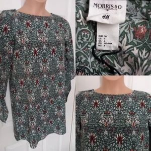 H&M x Morris & Co Dress EUR 36 Size S Green Floral Tunic Tied 3/4 Sleeves VGC - Picture 1 of 9