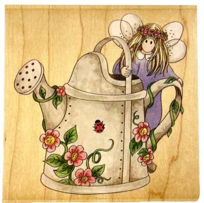 Stamps Happen Periwinkle 70022 Garden Fairy  Watering Can Rubber Stamp  - Image 1 of 4