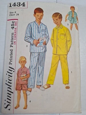 Pajamas Sleep Pants Shorts Top Boys 6 Simplicity 1434 Sewing Pattern Cut VTG - Image 1 of 4