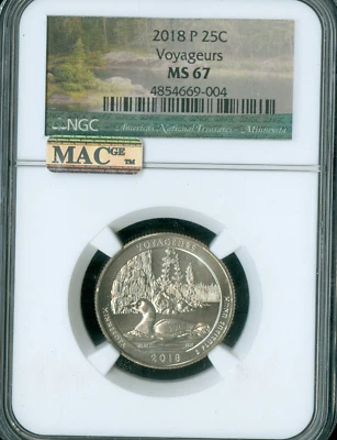 2018 P VOYAGEURS QUARTER NGC MS67 PQ 2ND FINEST GRADE MAC SPOTLESS . - Image 1 of 2