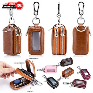 Genuine Leather Car Key Chain Holder Pouch Case Key Holder Purse Mini Key Wallet - Picture 1 of 29
