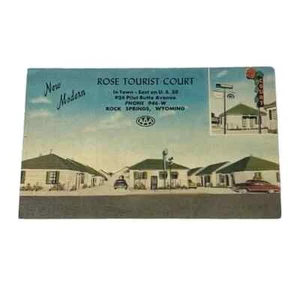 Tarjeta postal Rose Tourist Court Rock Springs Wyoming tarjeta publicitaria de colección B207 - Imagen 1 de 2