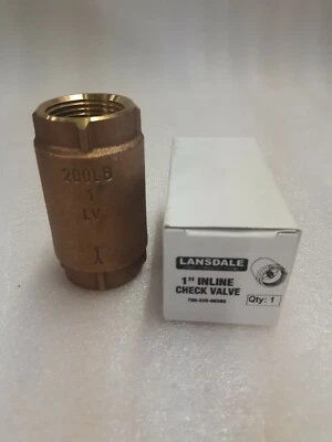 Lansdale Check Valve 1" Inline Spring Activated 200PSI Fire Sprinkler Etc.  (1D) - Image 1 of 4