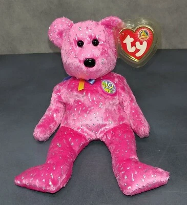 TY Beanie Baby of the Month DECADE Pink Bear Mint & Tag Protector Smoke Free - Image 1 of 4