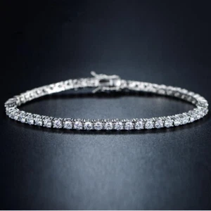 Wedding Jewelry 3MM luxury White Topaz Gems Silver Tennis Charming Bracelets - Picture 1 of 6
