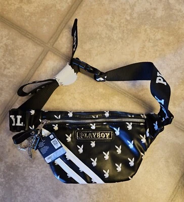 Playboy Purse Fanny Pack Belt Bag Waist Bag Black White w/ Playboy Bunny - Image 1 of 2