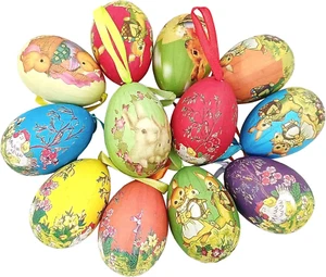 12Pcs Vintage Style Paper Mache Foam Egg Hanging Ornaments Easter Decoration - Picture 1 of 12