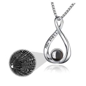 925 Sterling Silver I Love You Necklace 100 Languages Love Infinity Love - Picture 1 of 7