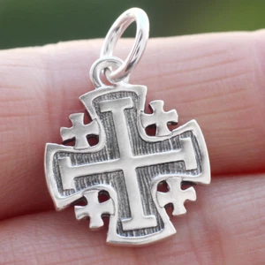 925 Sterling Silver Jerusalem Cross Pendant Symbol Potent Spirit For Necklace - Picture 1 of 7