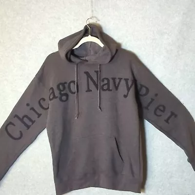VTG Hoodie Sweatshirt Grey Chicago Navy Pier S Arm To Arm  Appliques Y2K Grunge - Image 1 of 4