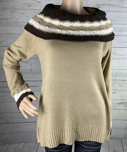 Jason Maxwell Sweater Medium Brown Wide Striped Collar Warm Winter Acrylic Knit - Picture 1 of 12