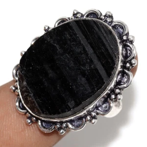 Black Tourmaline 925 Silver Plated Gemstone Ring US 9 Elegant Gift AU r580 - Picture 1 of 3