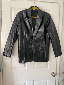 BNWT NEW Reclaimed Vintage UK 12 Black Faux PU Leather Blazer, Pockets, Size 12