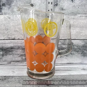 Atomic Orange and Yellow Mid Century Glass Pitcher Heavy 3026 - Picture 1 of 10