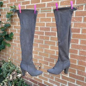 Call it Spring Womens UK7 EU 39 grey Thigh High Tall Block Heeled Stretch Boots - Picture 1 of 6