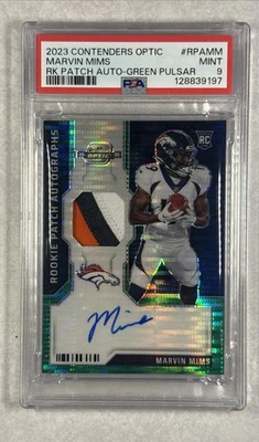 2023 Contenders Optic Marvin Mims Green Pulsar /15 RC Patch Auto Bronco PSA 9 - Image 1 of 4