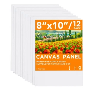 Canvas Boards for Painting, 8 x 10 inch, 12 Pack, 100% Cotton Canvas Panels, ... - Picture 1 of 8