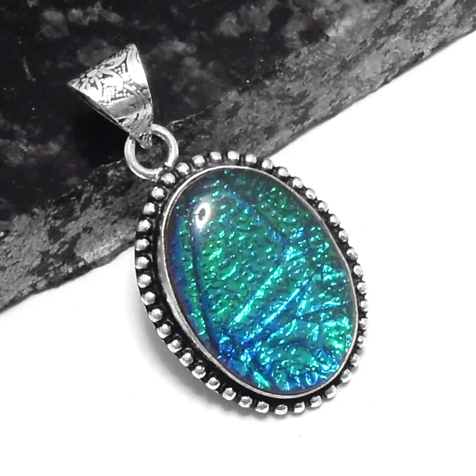 Pingente de opala de fogo triplo étnico feito à mão joia de presente 1,8" P-786 - Imagem 1 de 1