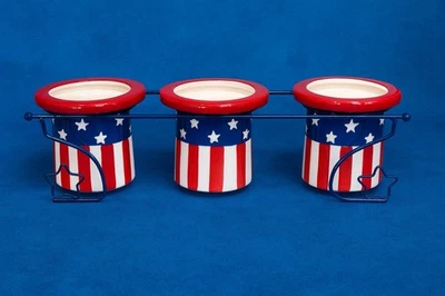 Chapéu de cerâmica Patriotic Uncle Sam recipientes multiuso metal estrela caddy conjunto 4 peças - Imagem 1 de 4