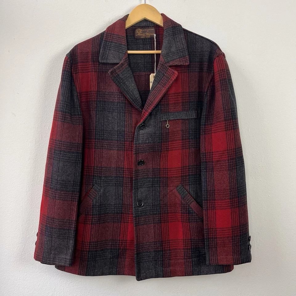 VTG Merrill Jacket Wool Buffalo Plaid Red Black Suit Coat Blazer 1950s - Image 1 of 4