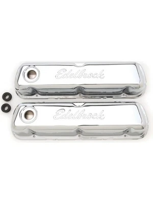 Edelbrock Valve Covers Signature Series Stock Height Steel Chrome Edelbro (4460) - Image 1 of 4
