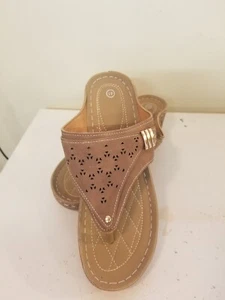 Women's Wedge Sandals 41-8.5 Brown Microfiber Buckle Cutout Slip Resistant NWOT  - Picture 1 of 12