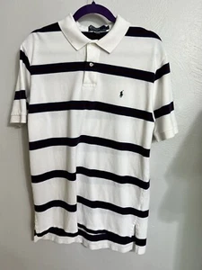 Ralph Lauren Polo Short Sleeve Pony Logo Men’s Large White w/Navy Blue Collared - Picture 1 of 6