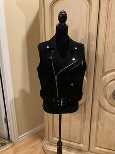 Lauren Ralph Lauren Black Suede Leather NWT Moto Vest Size 12  NWT $598 - Picture 1 of 4