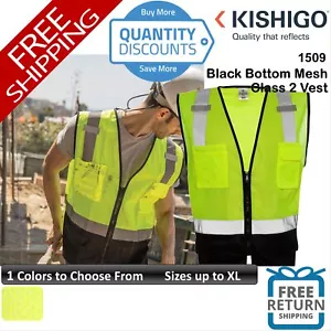 🔥 Kishigo Men Black Bottom Mesh Class 2 Vest Pocket Safety Up To XL 1509 - Picture 1 of 4