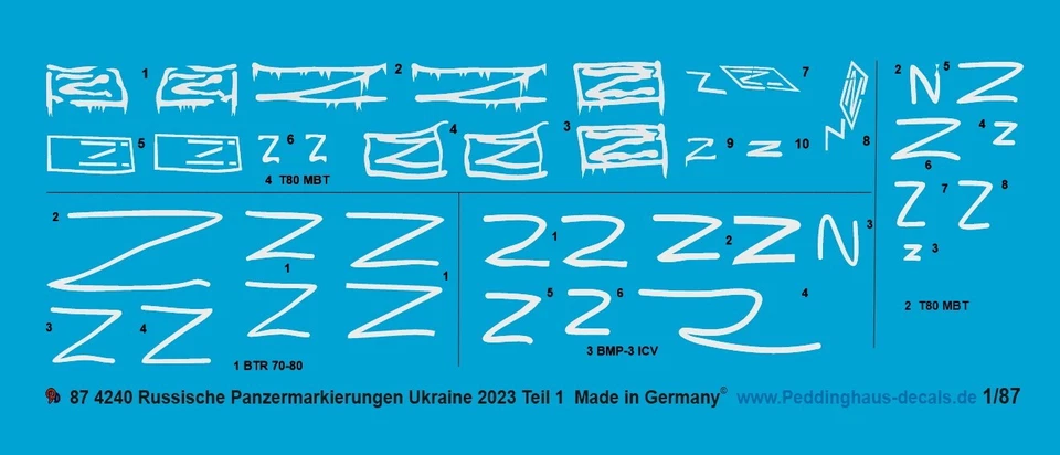 Peddinghaus-Decals 1/87 4240 Russo Adesivi Marcatura Carroarmato Ucraina 2023 - Immagine 1 di 1