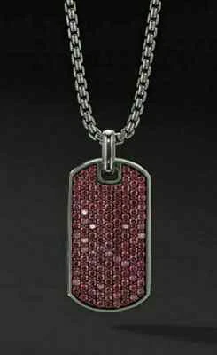 Colgante unisex solo etiqueta acabado oro plata 925 rubí rojo simulado corte redondo de 3 quilates Foto 1 de 4